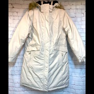 LL Bean Goose Down Ivory Puffer Coat Size L 46”